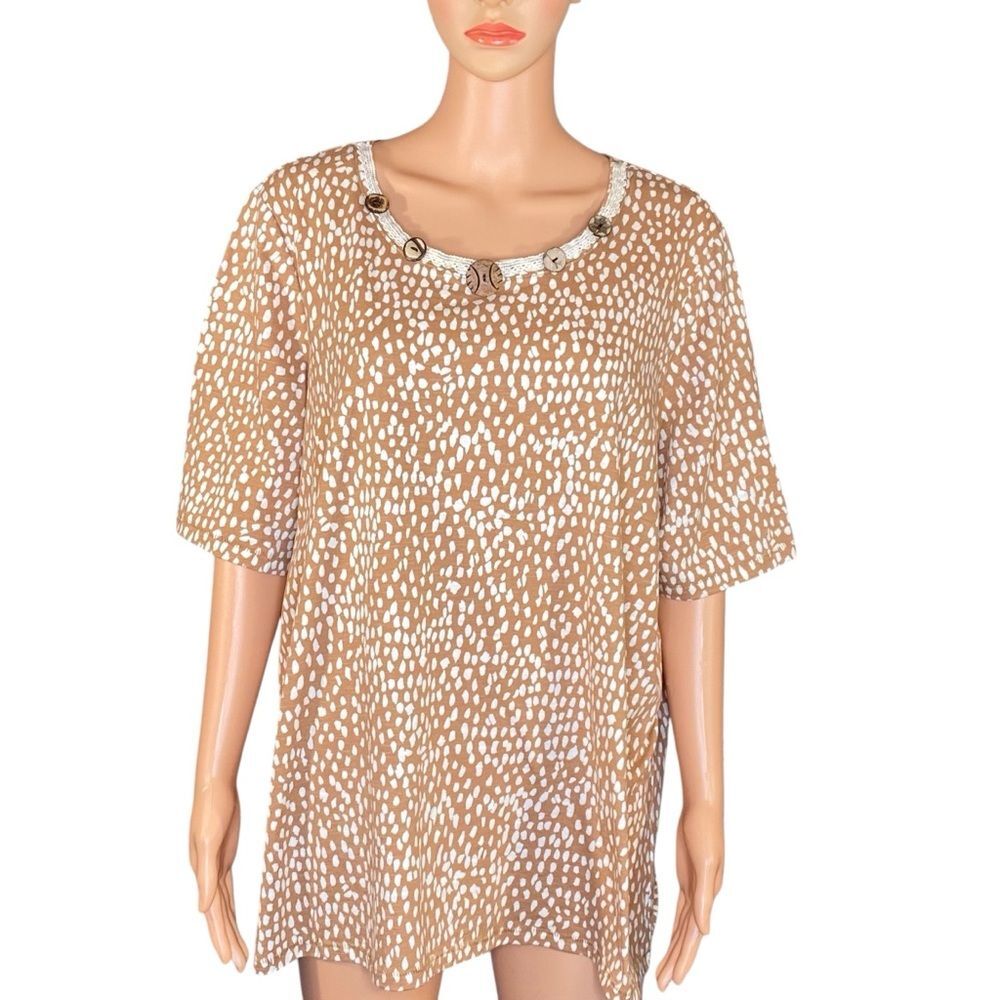 Lane Bryant Classic Tee Plus Size Animal Print Button Detail 22-24 Short Sleeve
